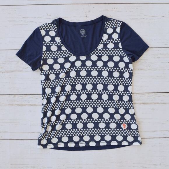 TORY BURCH Scoop Neck Polka Dot T-shirt Navy White - Picture 6 of 7